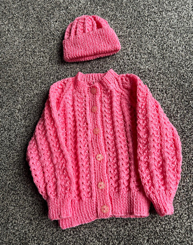 Hand knitted cardigan and - , hat