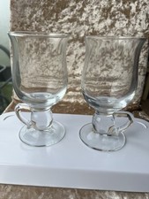 Set of 2 Clear Glasses with handles Height 14.5 cm x Width 7 cm Good Condition