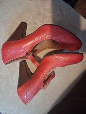 Office Vintage Inspired Red Strap Brogues With Heel Size 6