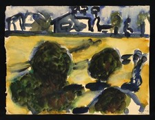 20th Century British School Gouache Landscape Painting. Signed In Pencil.