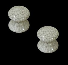 Pack of 2 x Cream Porcelain Cabinet Knobs 40mm Black Crackle Glaze Effect 