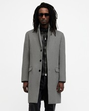 AllSaints Men's Hal Overcoat Grey Tailored Fit Wool Blend Knee-Length Size 34