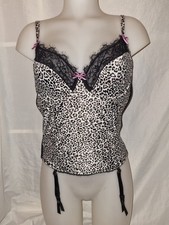 💝 Gorgeous Black grey Underwired boned corset basque top Suspenders size 36DD