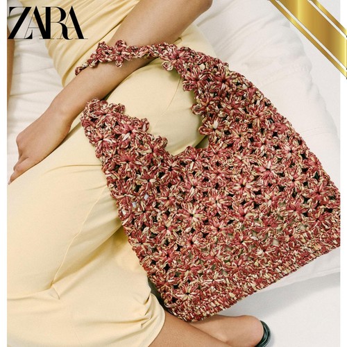 Zara raffia bucket bag pink - zara,