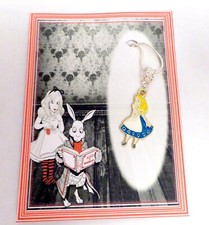 Alice in Wonderland Themed Necklace on Gift card 18 inch chain Gold/Silver Plate