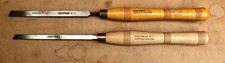 x2 Vintage Footprint SHEFFIELD England Skew Chisels 1cm ish WOODTURNING Tool VGC