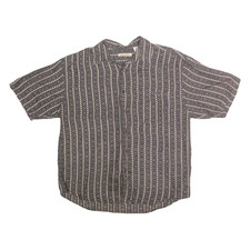 SUMMA Mens Blue & Beige Pattern Silk Shirt L Relaxed Fit Short Sleeve Casual