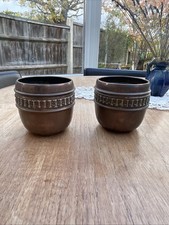Antique Pair Of Copper Embossed Plant Pots Made In England 1920s Arts & Crafts