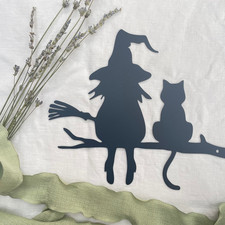 WITCH AND CAT METAL SILHOUETTE
