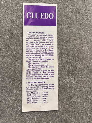 Cluedo instruction booklet - cluedo,