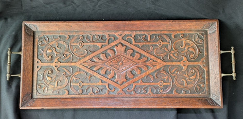 Vintage carved wooden tray - vintage,