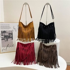 Women Tassel Shoulder Bag Suede Leather Fringe Satchel Bag Female Shopping Bag !