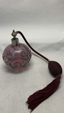 Antique/Vtg Pink Glass Perfume Atomizer Bottle Silver Filigree Tassel Vanity