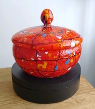 Kralik Art Deco End of Day Glass Spatter Bon Bon / Trinket - Threaded Vein