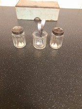 Vintage Miniature English Glass With Sterling Silver Lids Condiment Set 