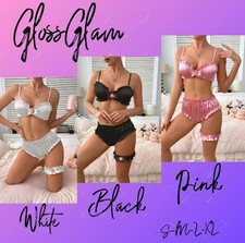 3-piece set satin bra knickers