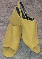 Womans NEXT Block Heel Sling Back Suede Shoes Size UK 4/37 Mustard 