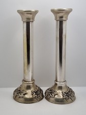 Pair Of Silver Candlestick Candle Holders Traditional Grape 11" 28cm Vintage
