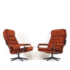 1 of 2 Retro Vintage Velour & Chrome Swivel Lounge Egg Chair Armchair 1960s 70s