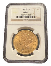 US 1882S Gold $20 20 Dollars NGC MS61 Double Eagle Liberty Head