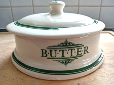 Perfect The 1869 Victorian Pottery Butter cover / dish in green and cream .