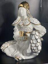 Large Ceramic Sitting Japanese Samurai Statue, White & Gilt, 13" H Made In Italy
