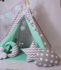 🥰HANDMADE KIDS TEEPEE TIPI WIGWAM WITH POLES AND MAT ❤️