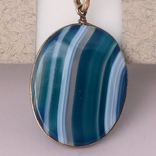 Antique Victorian Blue John Banded Fluorite Bezel Set Gold Filled Charm Pendant