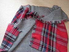 Large  very soft reversible red tartan checked/ B&W dogtooth scarf  32" x 68"