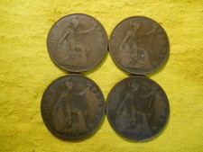 4 x British Old Penny coins