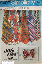 1971 Vintage Sewing Pattern One Size MENS TIES NECKWEAR (2043) Simplicity 9400