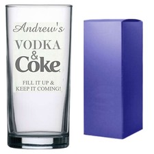 Personalised Engraved Hi ball mixer spirit VODKA AND COKE glass