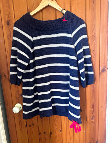 Navy white striped knit - white,