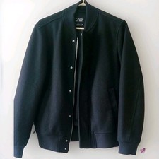 Zara Men's Bomber Jacket Black Size Medium Full Zip & Button Up