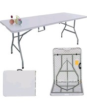 6ft Folding Table, Trestle Heavy Duty Plastic Fold-in-Half Portable Dining Table
