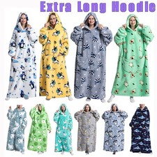Extra-Long Fleece Oversized Wearable Hoodie Blanket Winter Big Hooded Sweatshirt