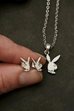 Vintage Playboy Necklace Crystal Heart Bunny Pendant and Chain Ladies Jewellery 