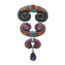 Large Art Deco Style Vintage Enamel Totem Crystal Brooch Badge Pin Gift