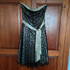 Red Herring size 14 black & gold mesh strapless dress with sequins & sash