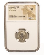Trajan (AR) - NGC Roman Silver Denarius of Trajan (AD 98-117) - VF - Rare Coin