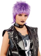Women`s Punk Rock Wig Adult Purple Pixie Mullet Hair for 80s Fancy Dress Costume