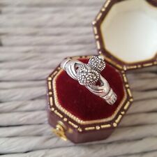 Solvar Vintage 925 Sterling Silver Ring, Marcasite, Size Q US 8, Claddagh Ring