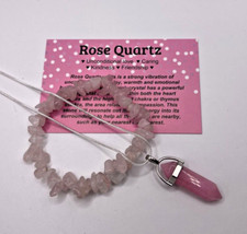 Rose Quartz Crystal Jewellery Set Pink Matching Pendant Necklace and Bracelet
