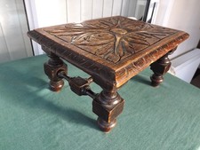 Victorian hand carved little table Circa 1880 Arts & Crafts canal boat wear