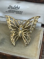 Butterfly Vintage Brooch Gold Tone Pin Insect Animal Moth Bug Rhinestone Sparkly