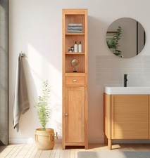 Tall Bathroom Cabinet, Wooden Oak Storage Cabinet, Cupboard with Drawer & Shelf