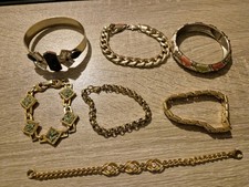 Job Lot Vintage Modern Gold Tone Bracelets Bangles Monet Curb Chain