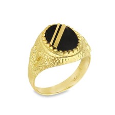 9ct Yellow Gold Oval Onyx Dress Ring - Size Q½ - 16mm
