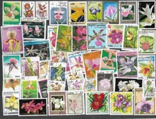 ORCHIDS   ON STAMPS 100 ALL DIFFERENT COLLECTION NATURE FLOWERS   1/6/25