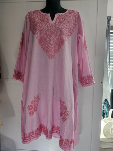 Pink cotton chikankari - cotton, kurta